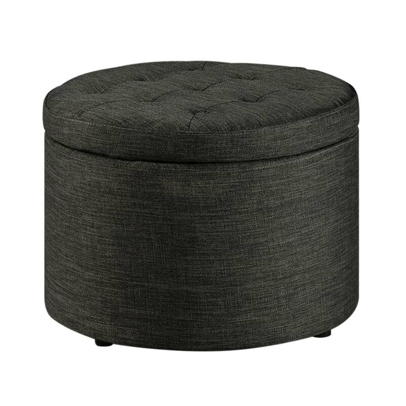 Convenience Concepts Designs4Comfort Round Shoe Storage Ottoman - Dark Charcoal Grey Linen