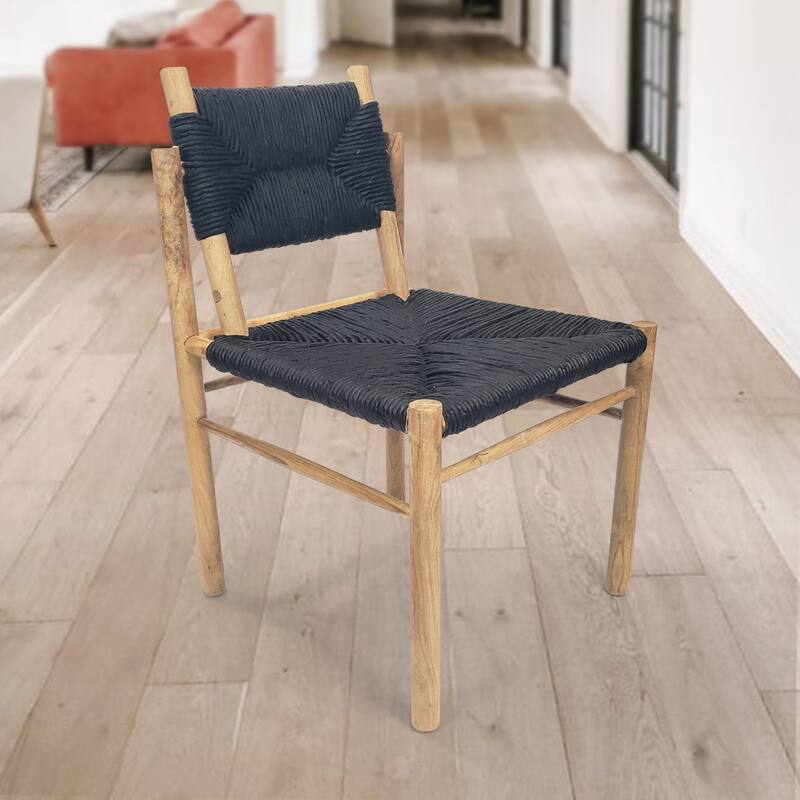 Weaved Rush and Teak Wood Accent Chair