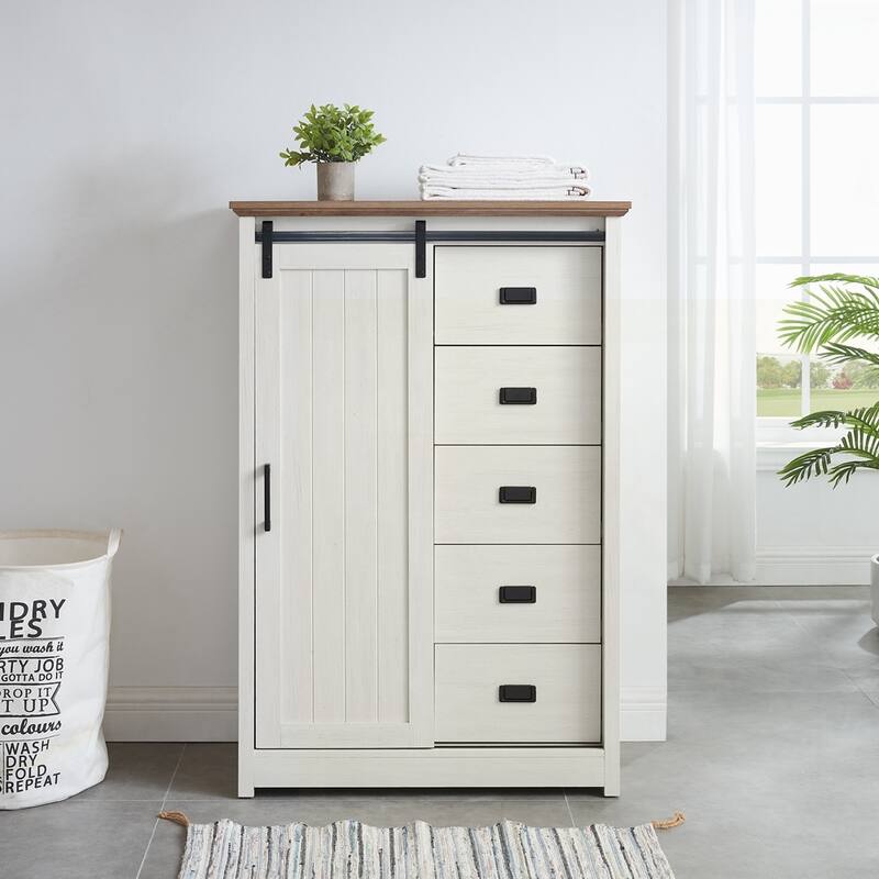 Storage Organizer Dresser with Sliding Barn Door