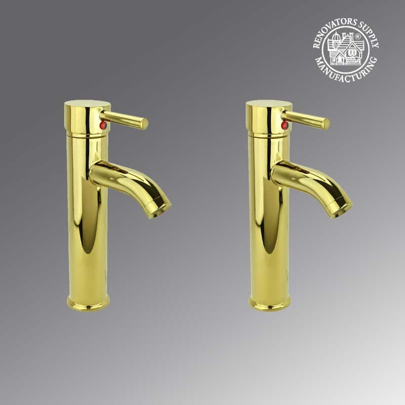 Gold PVD Brass Bathroom Faucet Round Single Hole 1 Handle Pack of 2