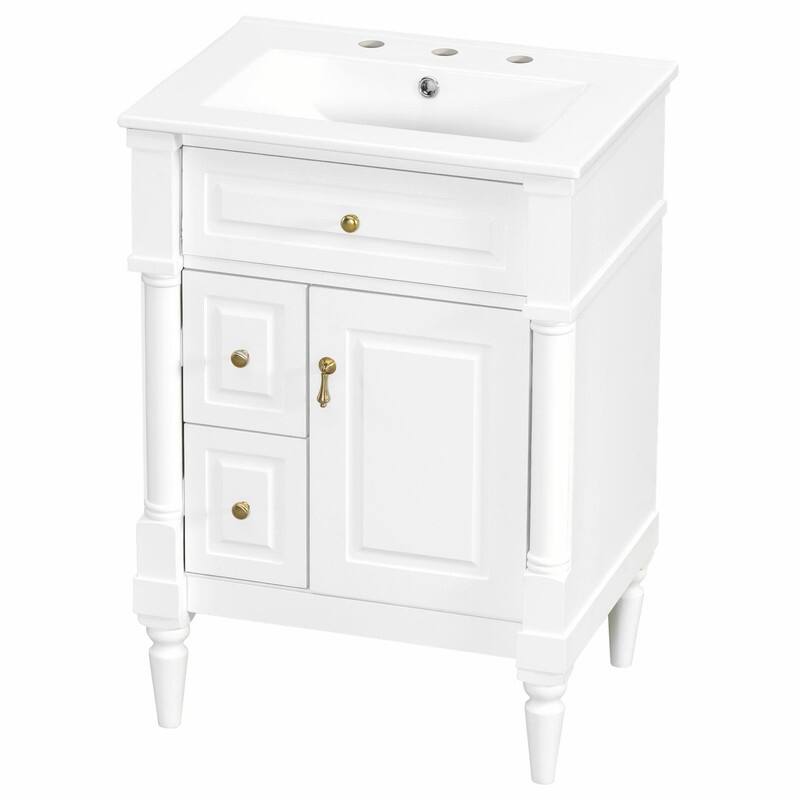 36" Bathroom Vanity with Sink, Freestanding Bathroom Cabinet with Ceramic Basin, Flip Drawer - 24'' - White