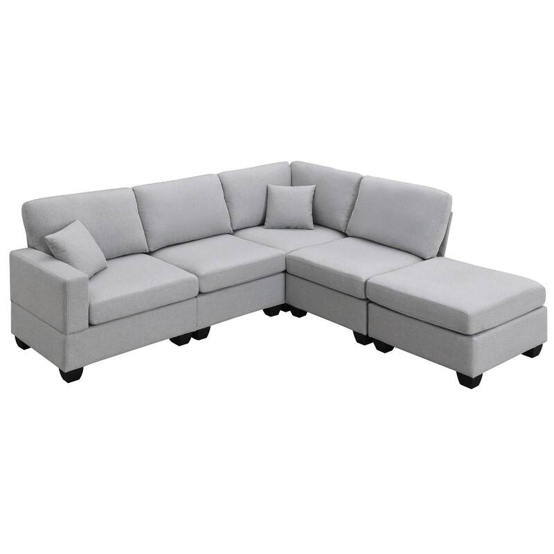 Modular Sectional Sofa 5Seat Couch, LShape Linen Corner Sofa Set