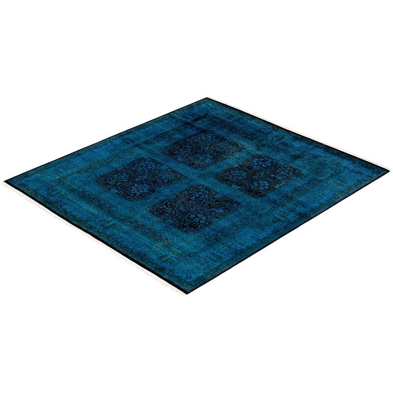 Overton Hand Knotted Wool Vintage Inspired Modern Contemporary Overdyed Blue Area Rug - 6' 1" x 6' 9"