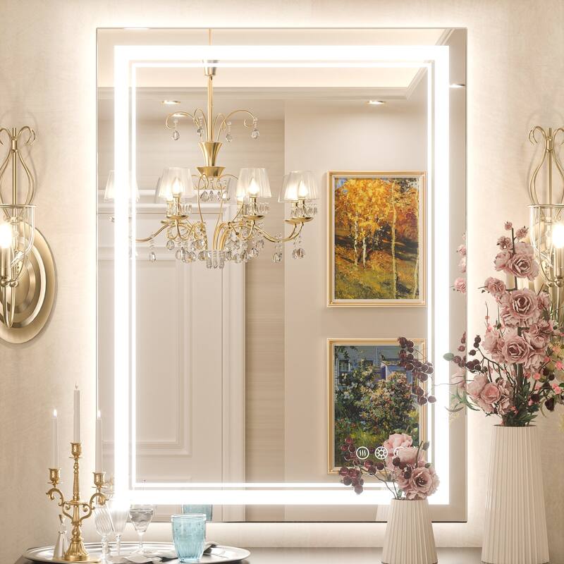 Keonjinn Rectangular Front Light & Backlit,LED Bathroom Vanity Mirror, 3 Color Temperatures, Anti Fog