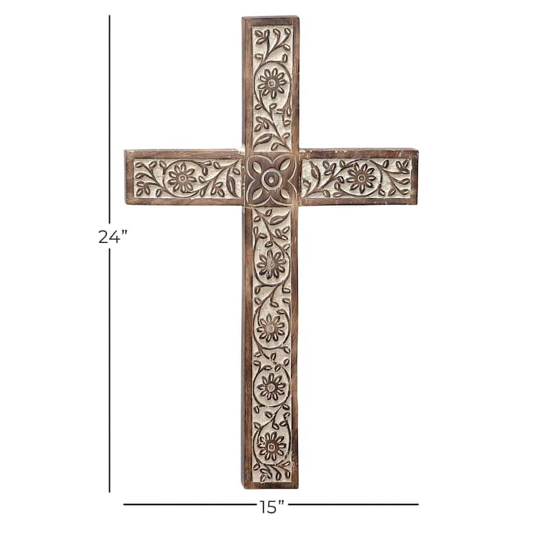 Mango Wood Biblical Carved Cross Home Wall Decor - Brown - Roche River Decor