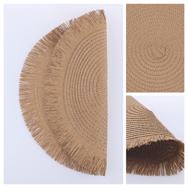 Rustic Placemats Set of 6 Tassel Placemats for Dining Table Decor Indoor Outdoor Kitchen Table Mat Wipe Clean - 15*15in - Coffee