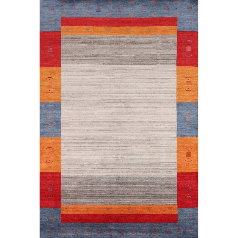 Geometric Gabbeh Oriental Area Rug Hand-Knotted Wool Carpet - 6'8" x 9'9"