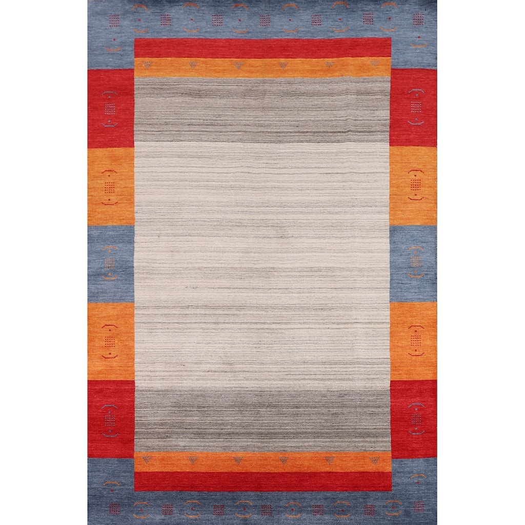 Geometric Gabbeh Oriental Area Rug Hand-Knotted Wool Carpet - 6'8" x 9'9"