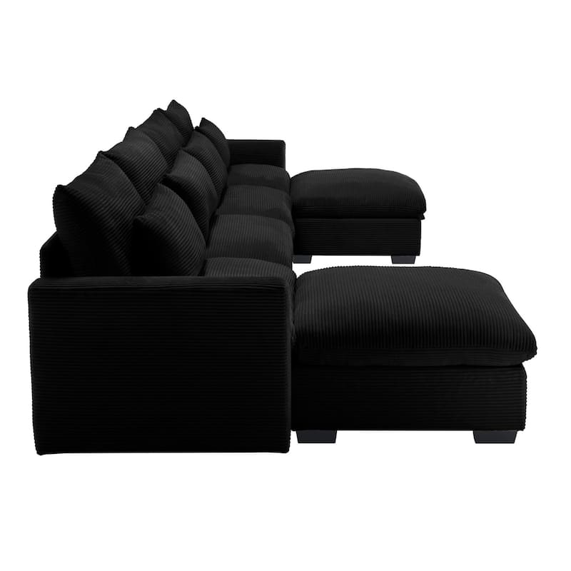 Corduroy Reversible Modular Sectional Sofa with 2 Storage Ottomans and 4 Waist Pillows
