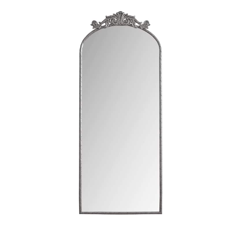 58"x24" Arched Full Body Hanging Wall Mounted Mirror with Vintage Ornate Carved Applique on Top