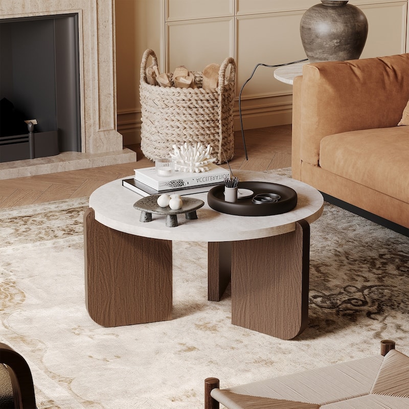 SUNBURY Modern Coffee Table with Walnut Wood Legs