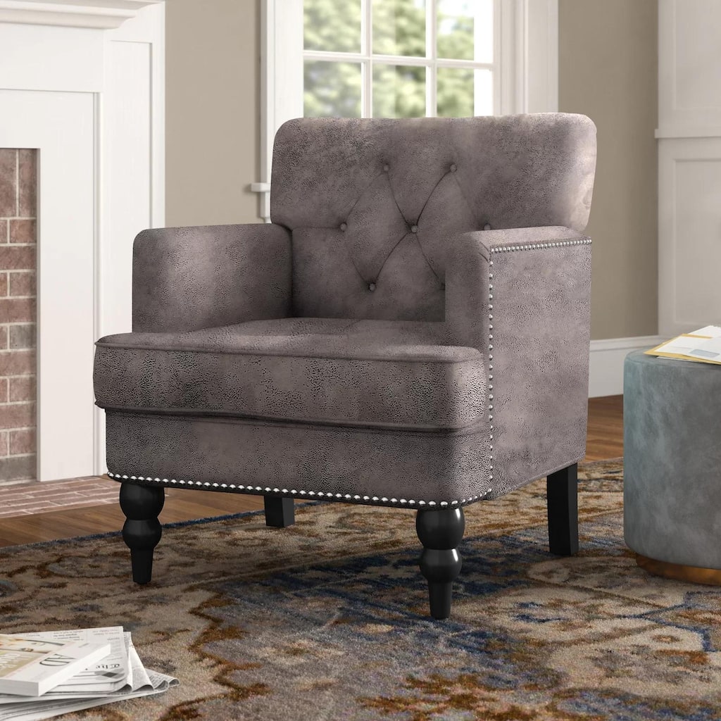 Grey+Brown 28" Button Tufted Club Chair