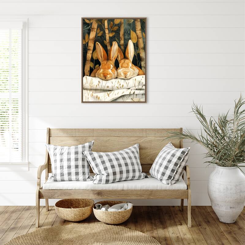 Sleepy Bunny Forest by Justyna Jaszke Framed Canvas Wall Art