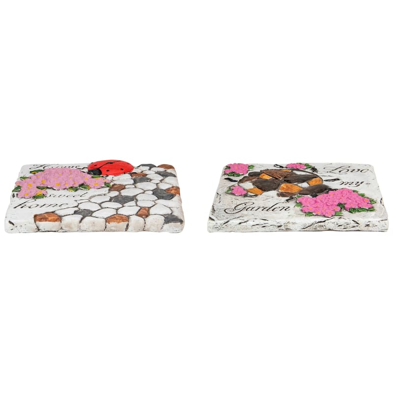 2 Love my Garden Home Sweet Home Floral Outdoor Garden Stones 7"