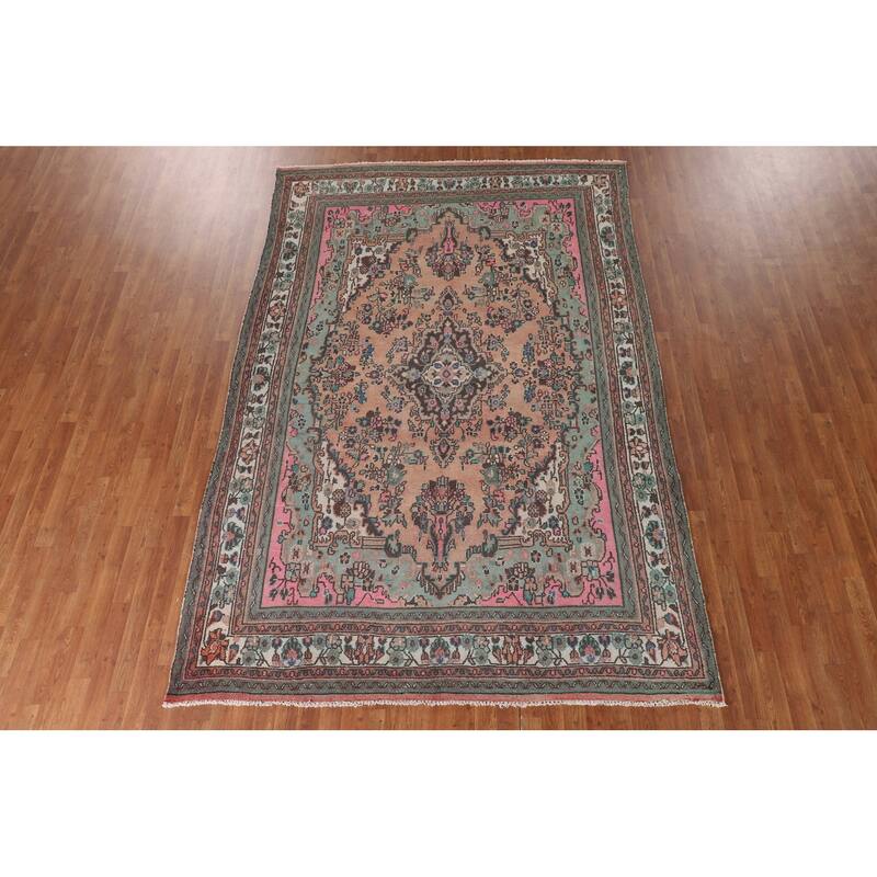 Traditional Hamedan Persian Vintage Rug Hand-Knotted Wool Carpet - 7'0"x 10'6"