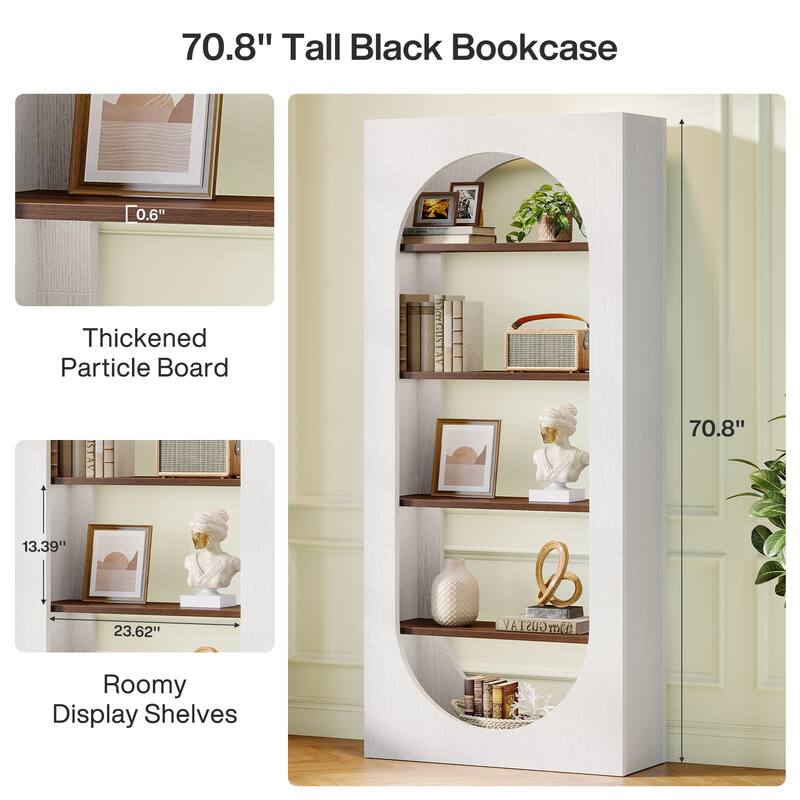 70.9 Inches Arched Bookcase with 5-Tier Storage Shelves - 31.5" W x 11.8" D x 70.9" H