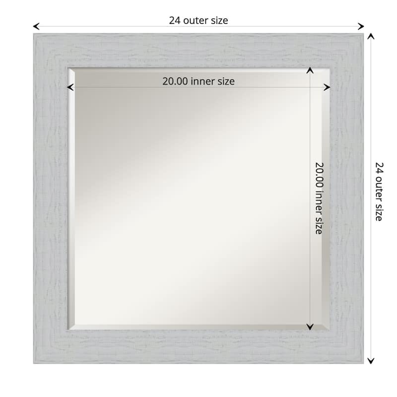 Beveled Wood Wall Mirror - Shiplap White Frame - Outer Size: 24 x 24 in