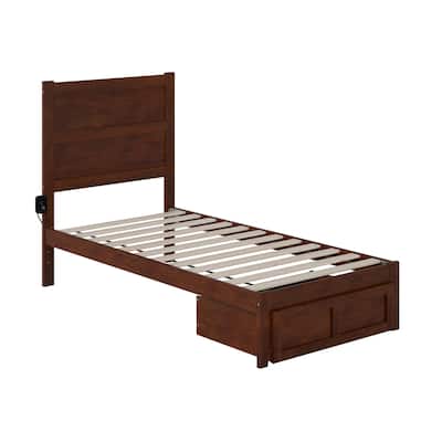 Twin Bed with Drawer - HomeStock Bohemian Style Platform Bed - Walnut Finish