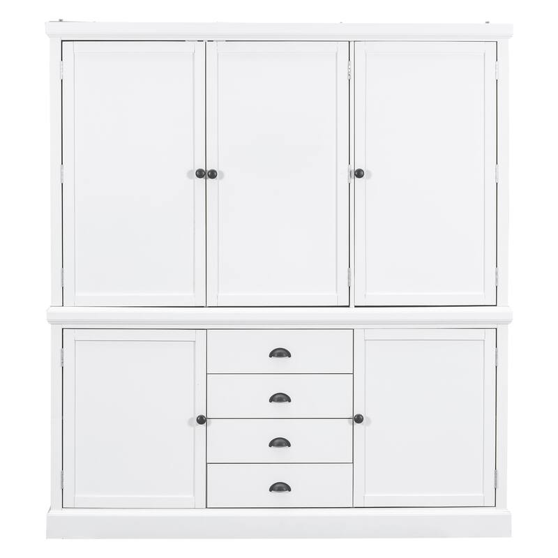 Roomfitters Kitchen Pantry Organizers and Storage Kitchen Cabinet, Hutch with Microwave Stand, 4 Drawers, Spice Racks