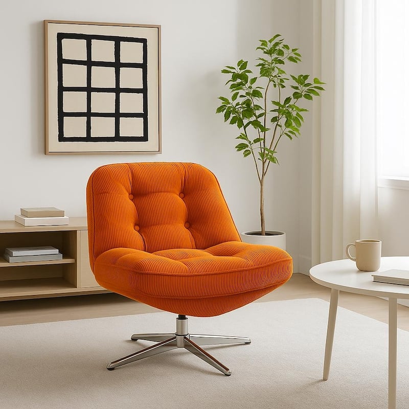 Retro Corduroy Swivel Lounge Chair - Orange