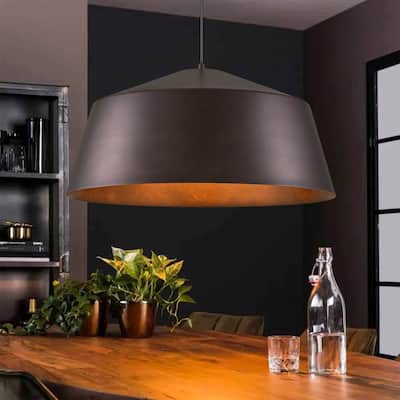 1-Light Vintage Industrial Antique Brown Dome Pendant Light for Kitchen Island - 21.2 in. W x 10 in. H
