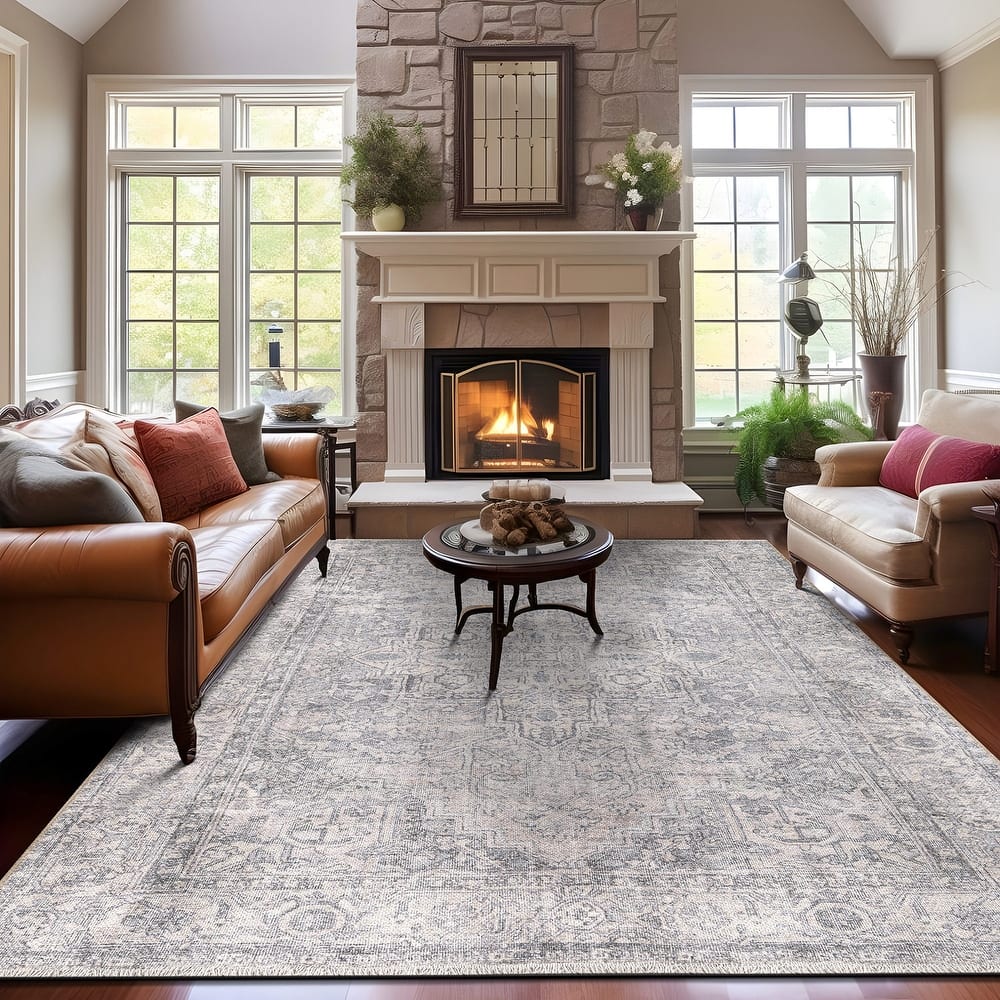 World Rug Gallery Distressed Medallion Machine Washable Area Rug