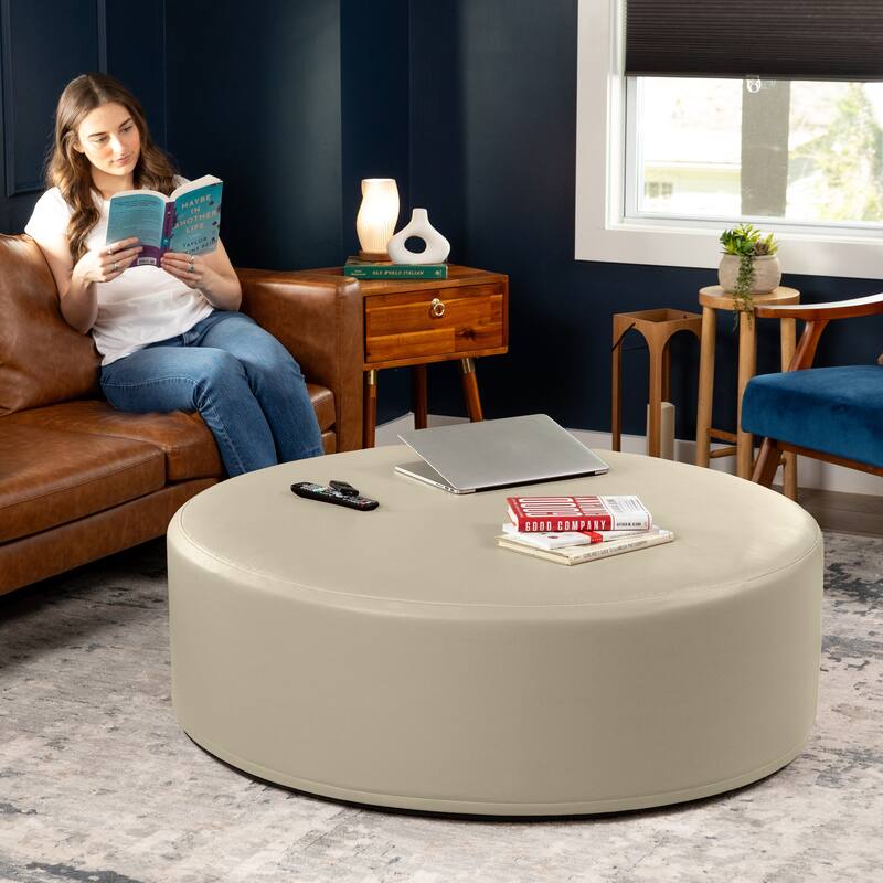 Jaxx Candler Round Couch Ottoman Large Coffee Table & Foot Rest, 44-Inch