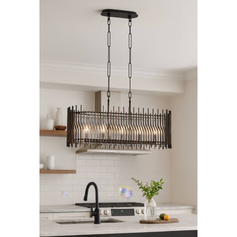 Varaluz Park Row Linear Pendant - Matte Black/French Gold - 36"W
