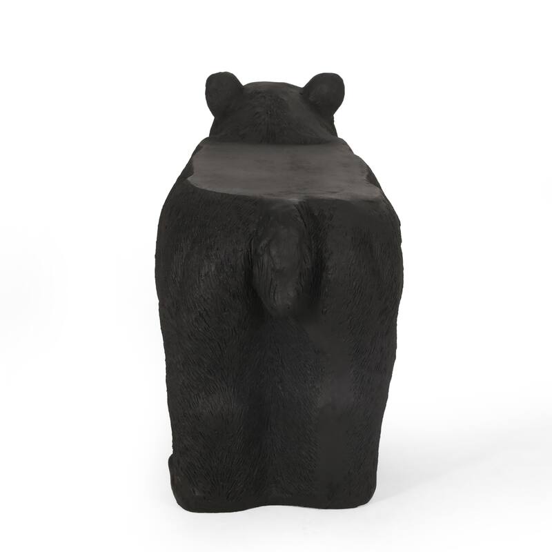 Roomfitters 31.75-Inch Black Bear Outdoor Bench, Hand-Crafted Lightweight Concrete Garden Seat, Matte Black