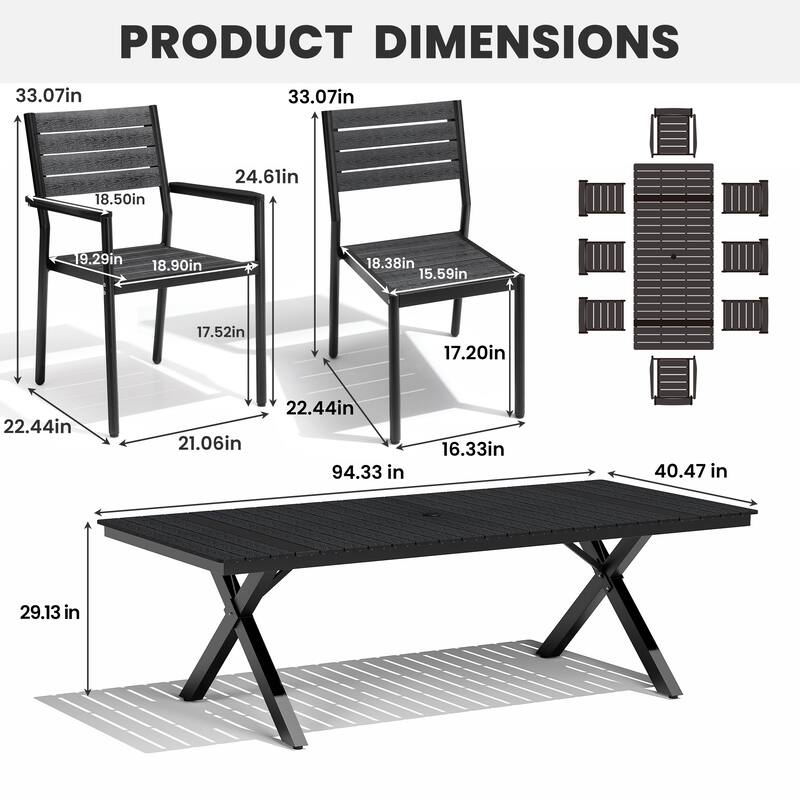 Patio Dining Furniture Set with Stackable Chairs and Dining Rectangle Table
