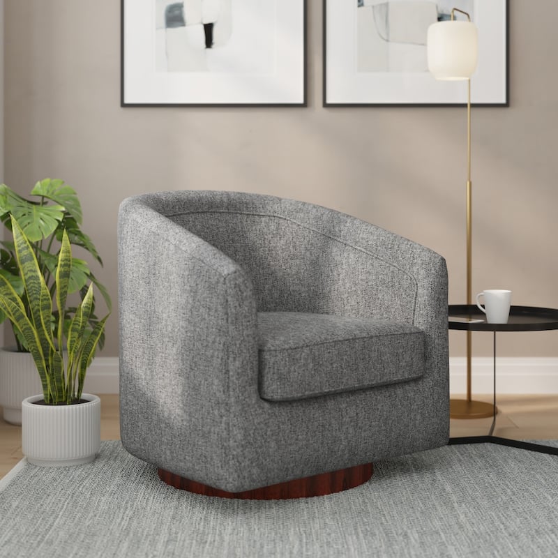 Barrel Accent Chair with 360° Swivel Vinyl Wrapped Base - Gray