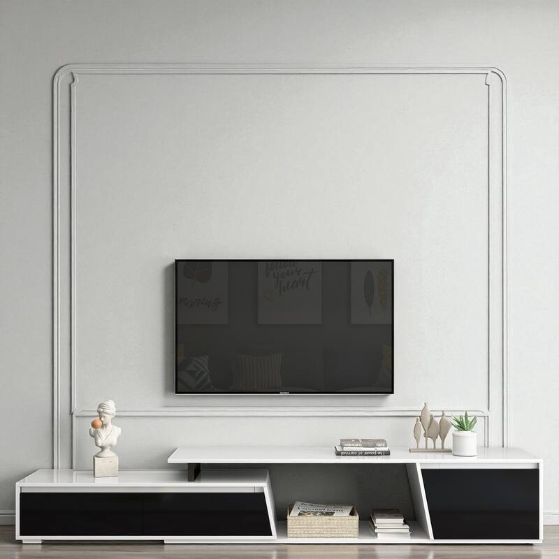 Modern 70.7''-107'' Extendable TV Stand for TVs up to 100'', Minimalist Rectangle Media Console with 2 Drawers & 1 Cabinet - White