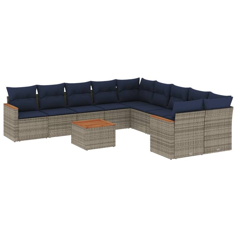 vidaXL Patio Sofa Set with Cushions Outdoor Conversation Furniture Poly Rattan - 24.4 x 24.4 x 27.2