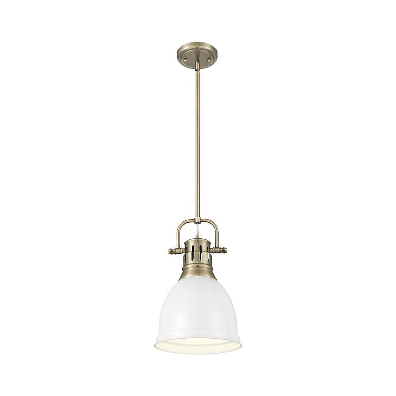 Yep by Golden Lighting Duncan 1-light 9in Rod Hung Pendant in Aged Brass and Matte White shade