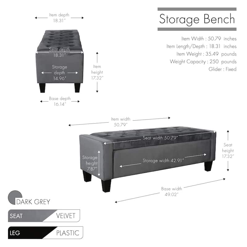 Porthos Home Warren Velvet Button Tufted Storage Bench