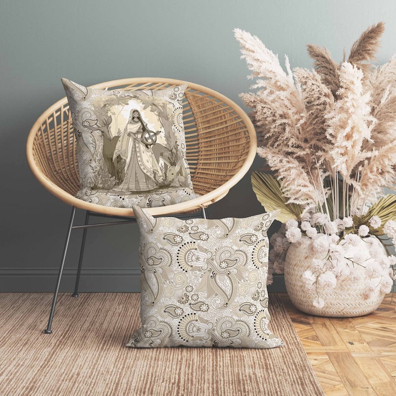 Forest Melodies Faux Suede Reversible Throw Pillow Gold and Fusion