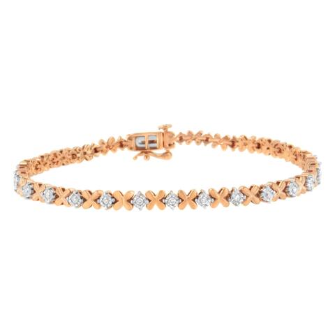 10K Rose Gold Plated .925 Sterling Silver 1/4 Cttw Diamond "X and O" Style Link Bracelet (I-J Color, I2-I3 Clarity) - 7.25"