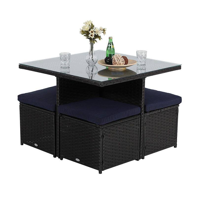 PHI VILLA Outdoor Dining Table and Ottoman Set with Cushions