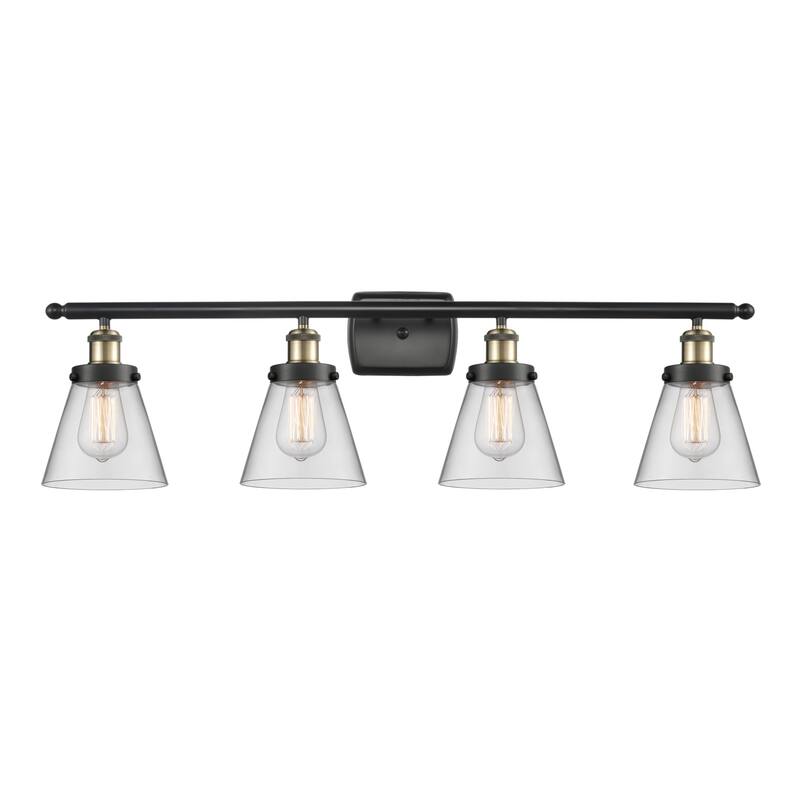 Innovations Lighting 916-4W-11-36 Cone Vanity Cone 4 Light 36" Wide - Black Antique Brass / Clear