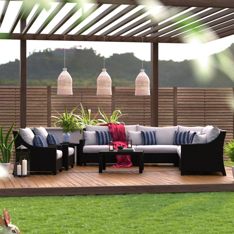 Deco 9 Piece Sunbrella Outdoor Patio Sectional & Club Set