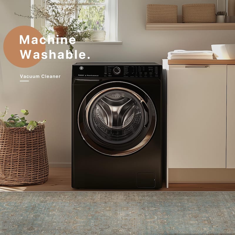 Mcow Vintage Floral Low-Pile Machine-Washable Area Rug