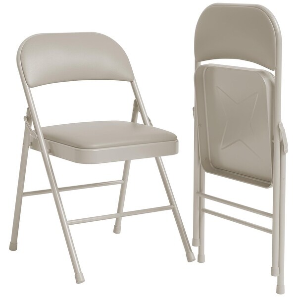 2 Pack Beige Folding Chairs with Padded Cushion and Back Folding Chairs for Outside 19.5x18.5x29.5in Set of 2