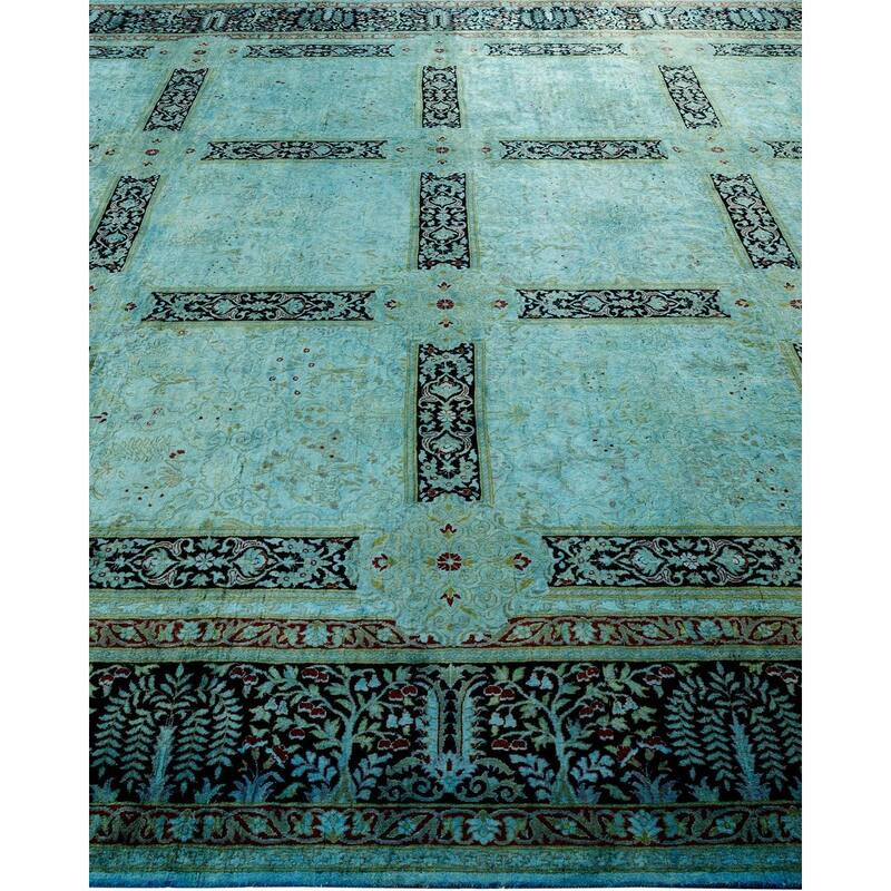 Overton Hand Knotted Wool Vintage Inspired Modern Contemporary Overdyed Blue Area Rug - 9' 2" x 12' 1"