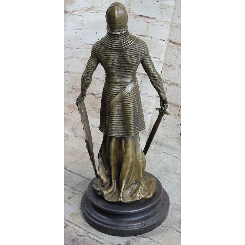 Crusader Knight Templar Bronze Statue Sculpture Figure On Marble Base