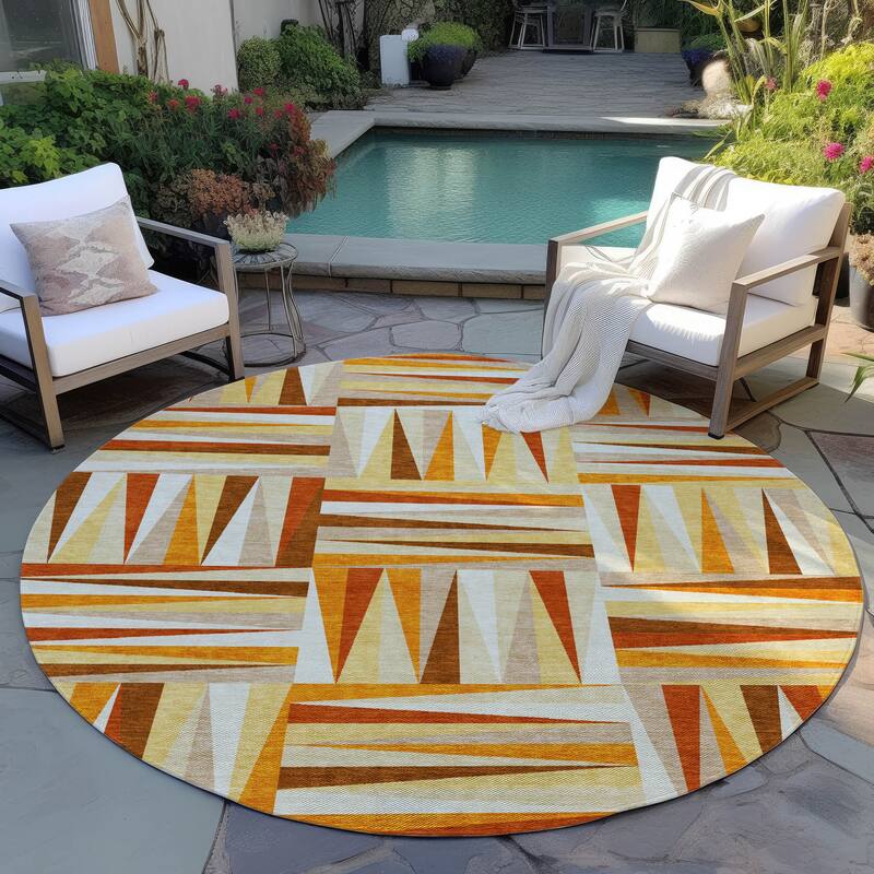 Machine Washable Indoor/ Outdoor Contemporary Mosaic Chantille Rug - Orange - 8' x 8'