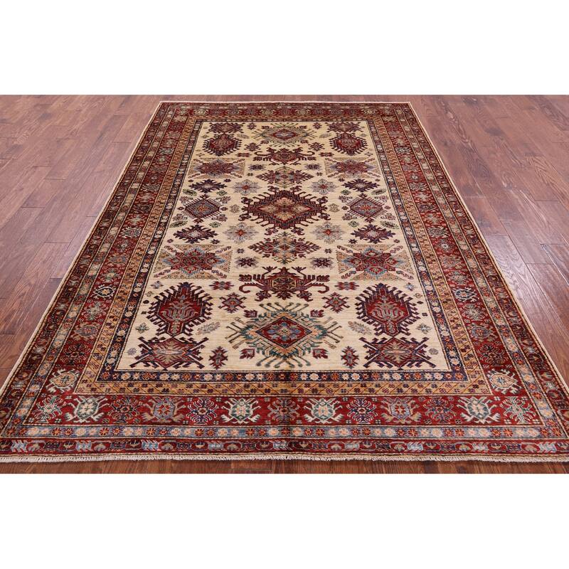 Golden Nile Ivory Super Kazak Hand Knotted Wool Rug - 6' 5" X 8' 11"