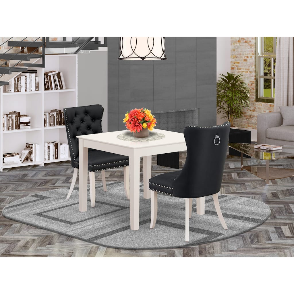 East West Furniture Dinette Set Contains a Square Dining Table and Upholstered Parson Chairs, Linen White (Pieces Options)