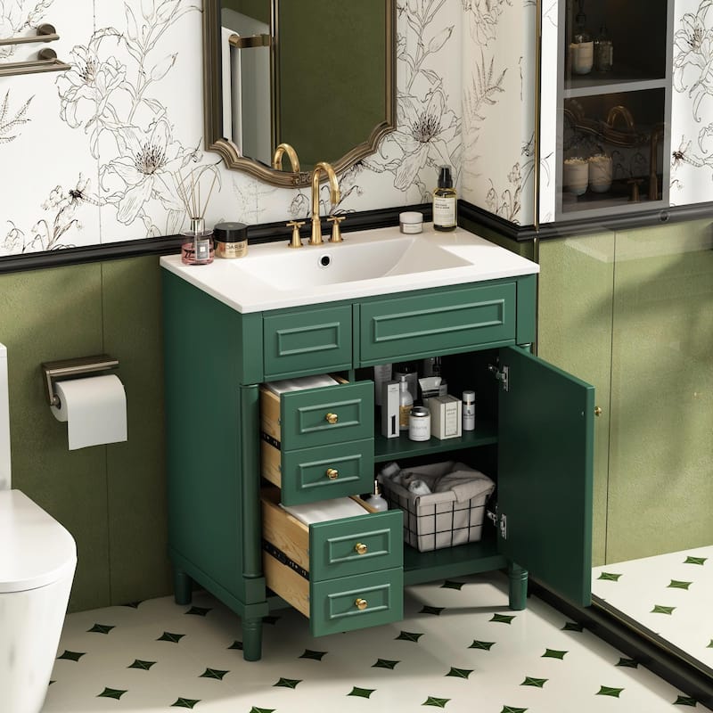 30" Bathroom Vanity with Sink, Freestanding Bathroom Storage Vanity Cabinet with Soft-Closing Door