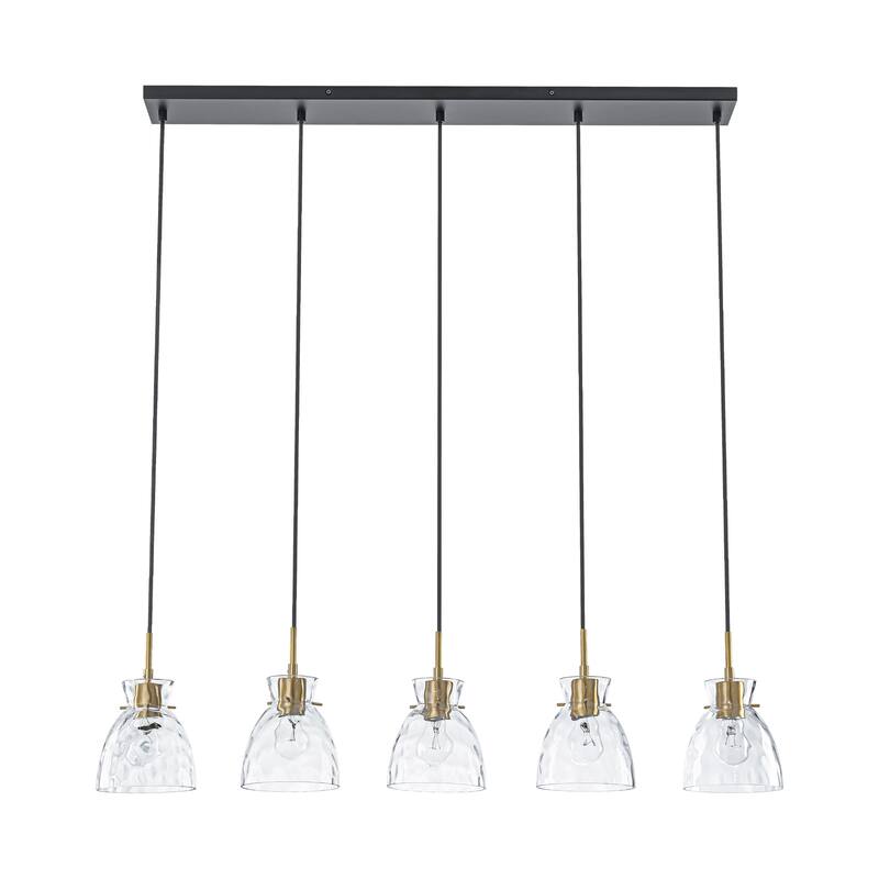 Image showcasing 1/3/5-Light Modern Black & Gold Textured Glass Pendant Light ...