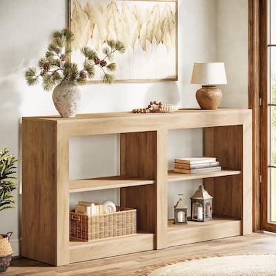 59 Inches Farmhouse Console Table, 3 Tiers wood Entryway Table